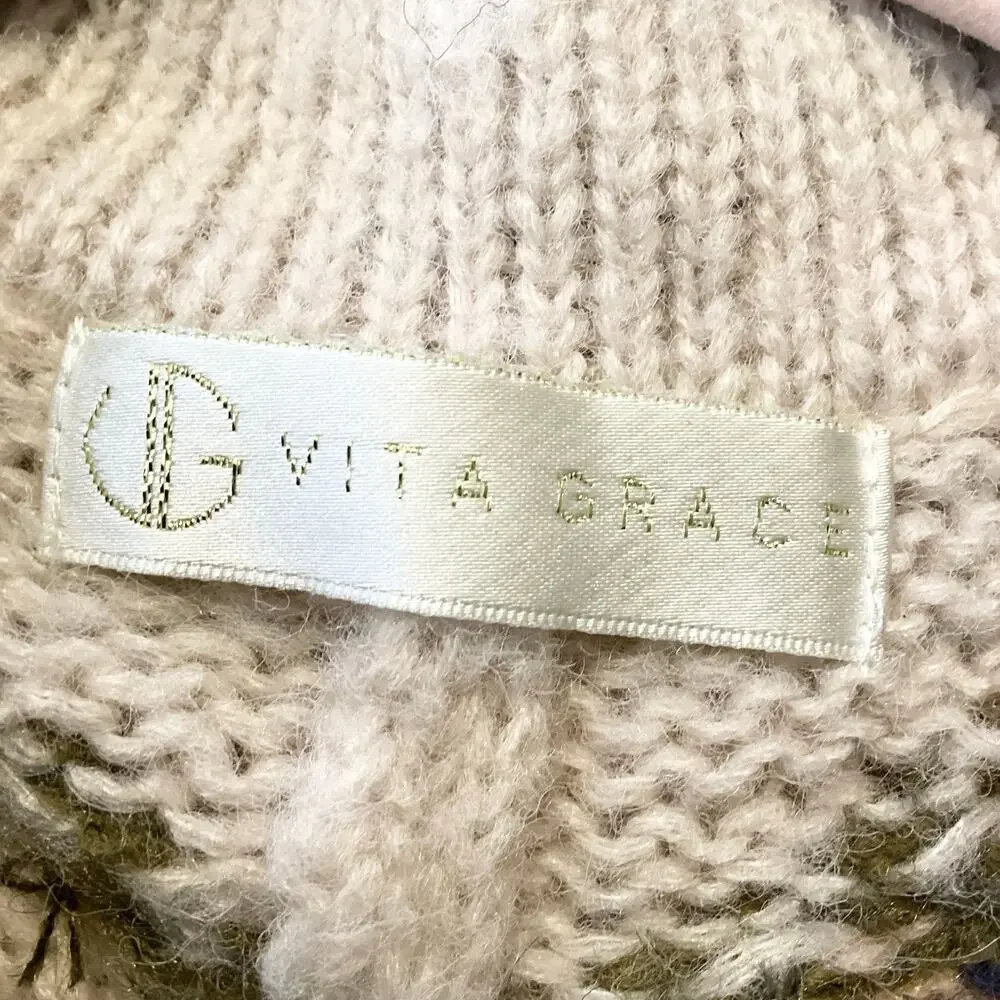 Vita Grace Carousel Oversized Fairisle Cardigan Mohair Wool Blend One Size